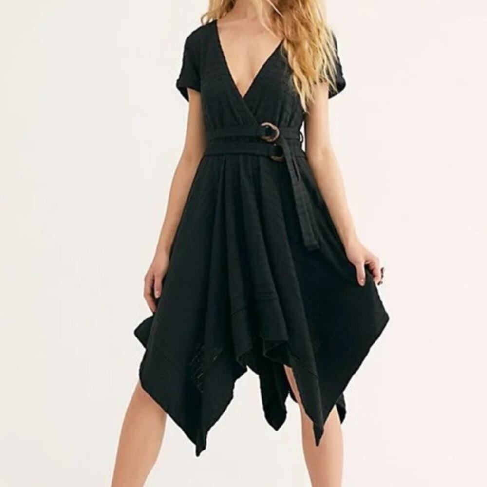 Free People Beach Size Large Freesia Dress Handkerchief Hem Knit Belted Short